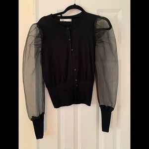 BRAND NEW ZARA BUTTON SWEATER WITH PUFFED SHEER SLEEVES SIZE L